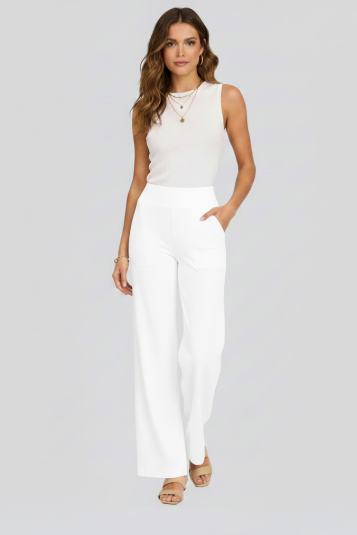 Women’s Wide-Leg Trousers with High Waist and Side Pockets