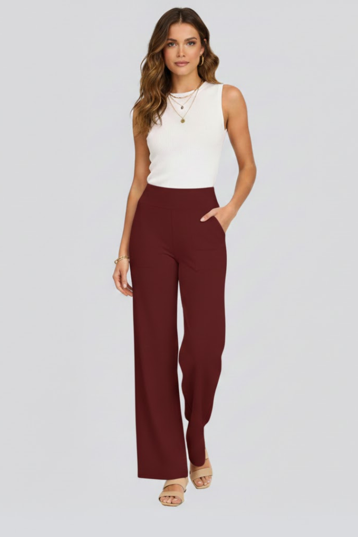 Women’s Wide-Leg Trousers with High Waist and Side Pockets