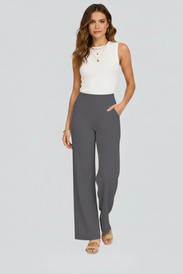 Women’s Wide-Leg Trousers with High Waist and Side Pockets