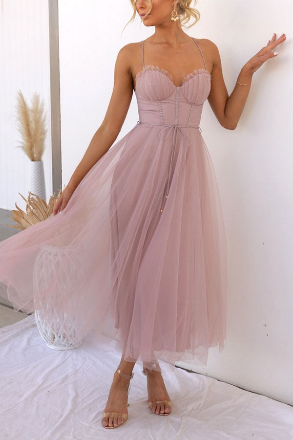 Spaghetti Strap Sweetheart Neck Tulle Dress for Women