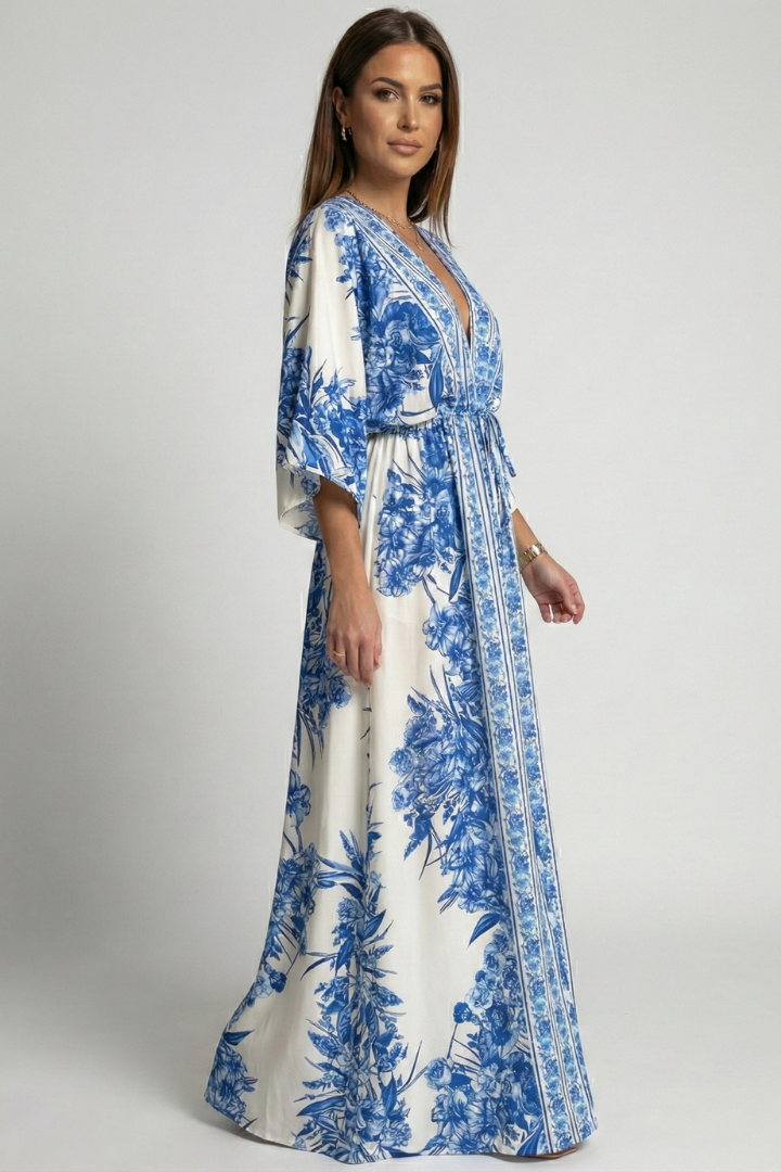 Women’s Maxi Dress with Bell Sleeves and V‑Neck