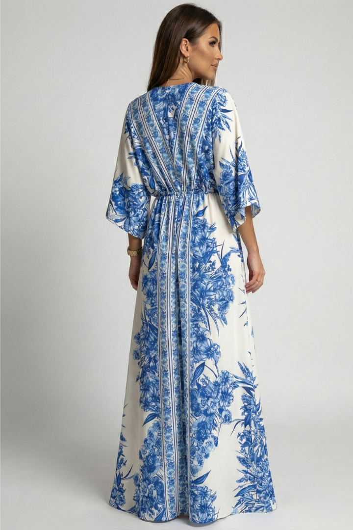 Women’s Maxi Dress with Bell Sleeves and V‑Neck