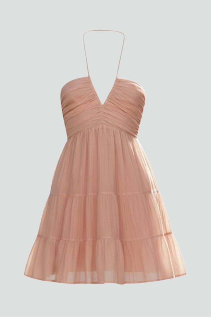 Women’s Halter Mini Dress with Tiered Ruffle Skirt