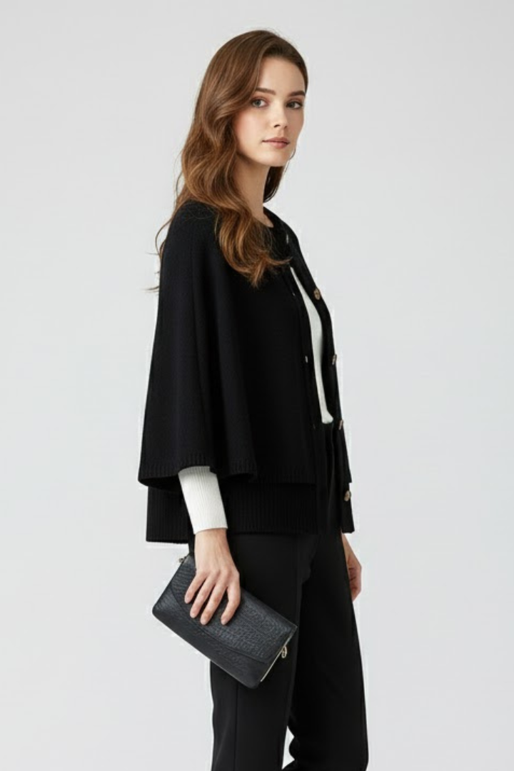 Women’s Cape Cardigan with Button-Front Design