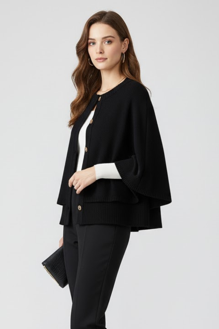 Women’s Cape Cardigan with Button-Front Design