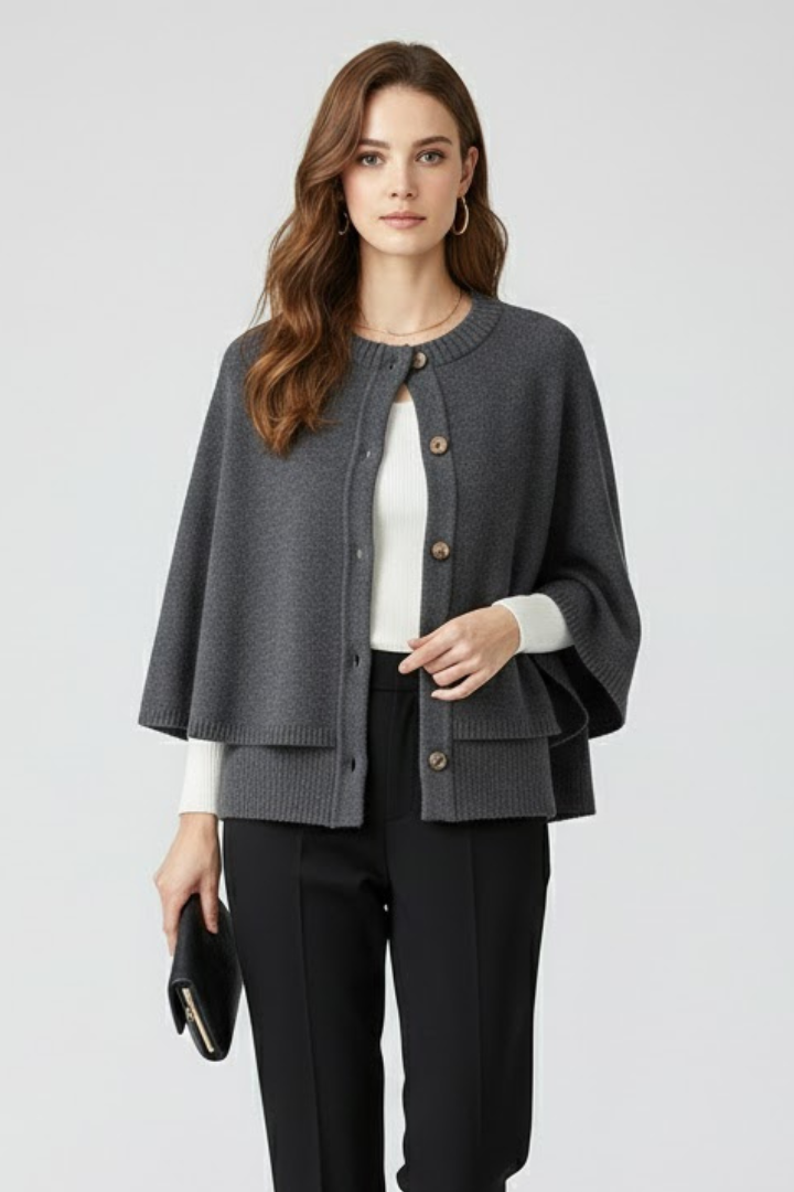 Women’s Cape Cardigan with Button-Front Design