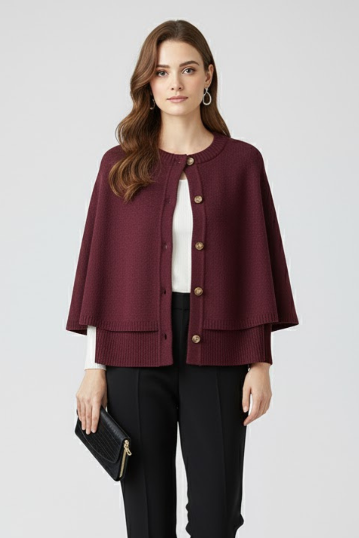 Women’s Cape Cardigan with Button-Front Design