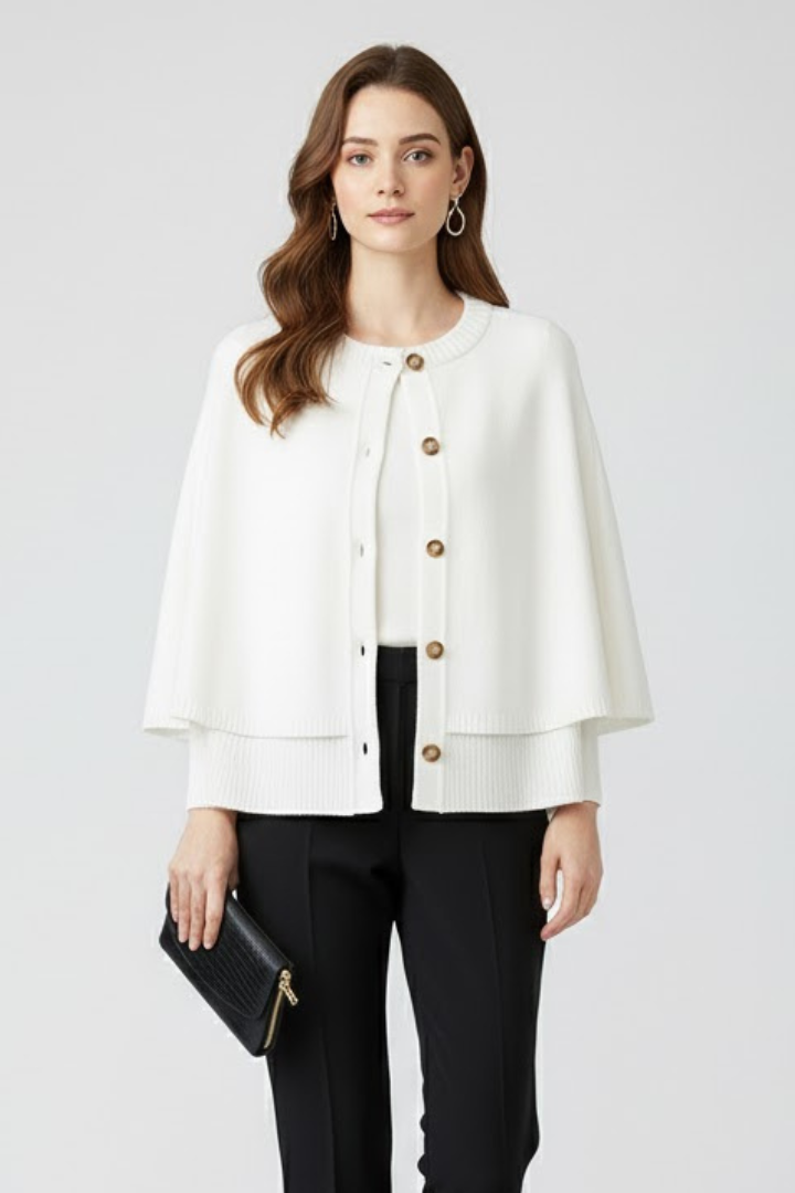 Women’s Cape Cardigan with Button-Front Design