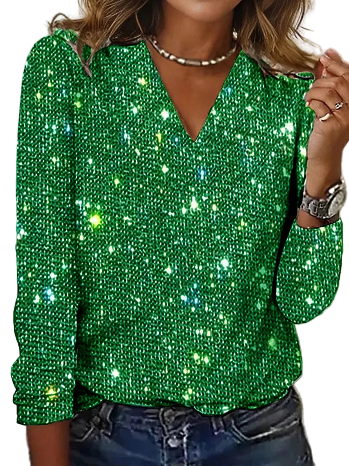 Women’s Top with V-Neck and Long Sleeves