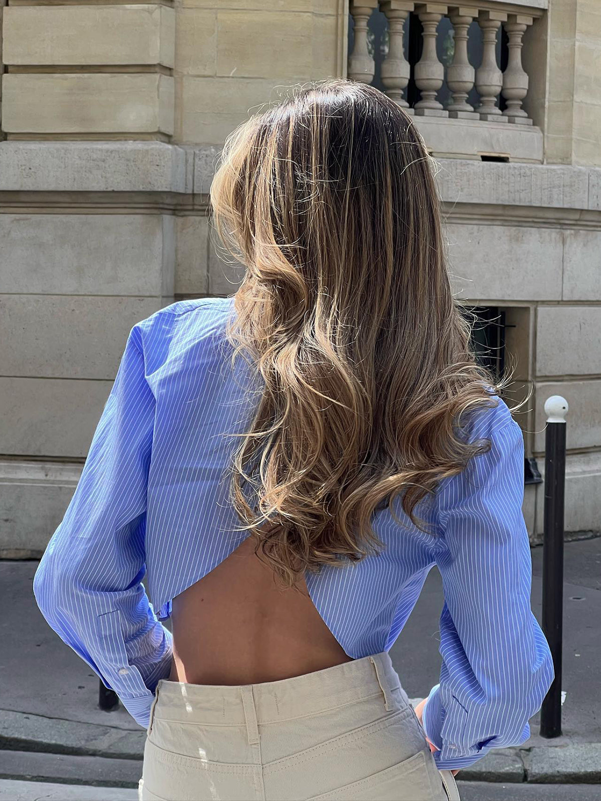 Women’s Cropped Striped Button-Up Long Sleeve Shirt