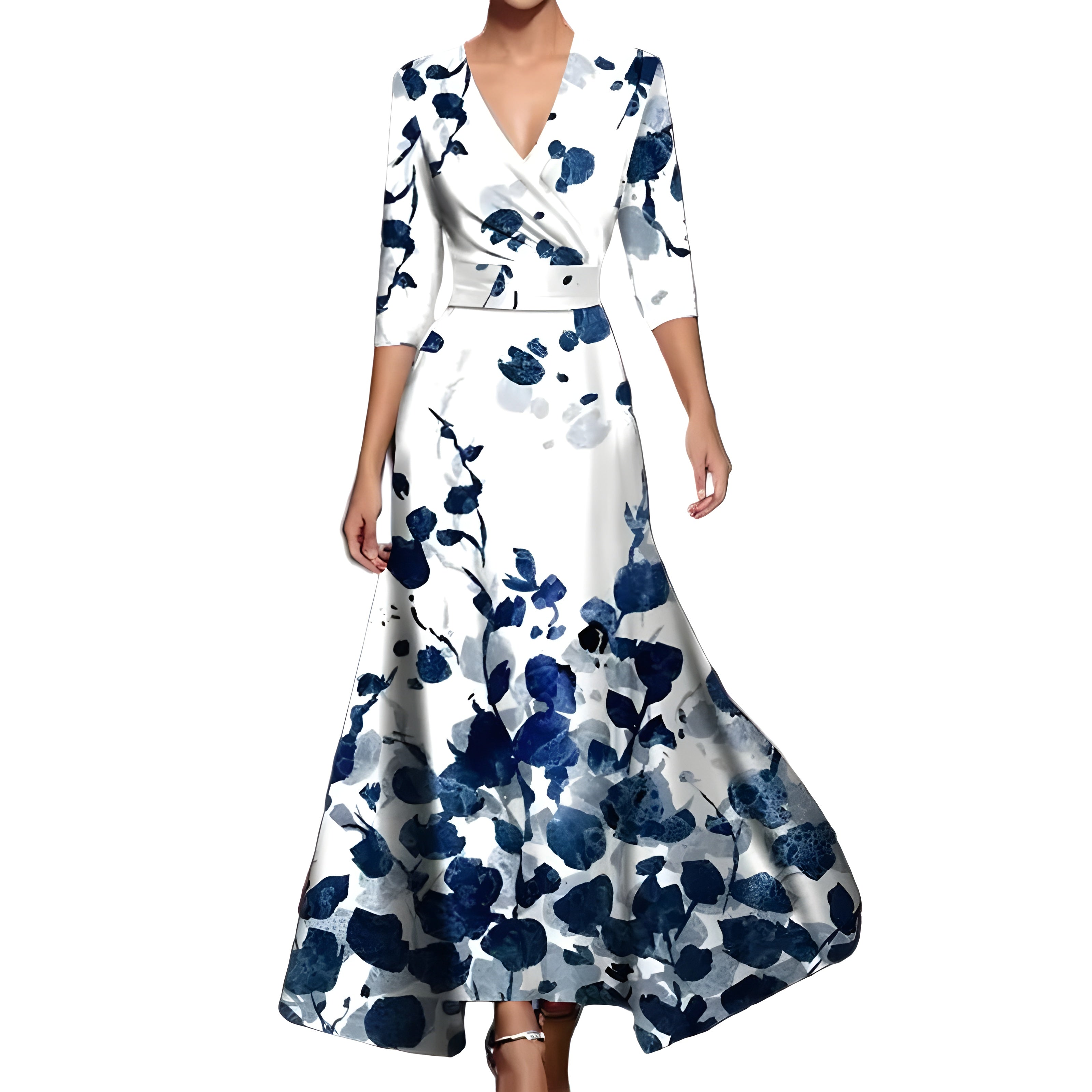 Women’s Maxi Dress with V-Neck and Printed Surface