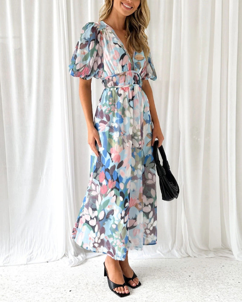 Floral Maxi Dress with V-Neckline