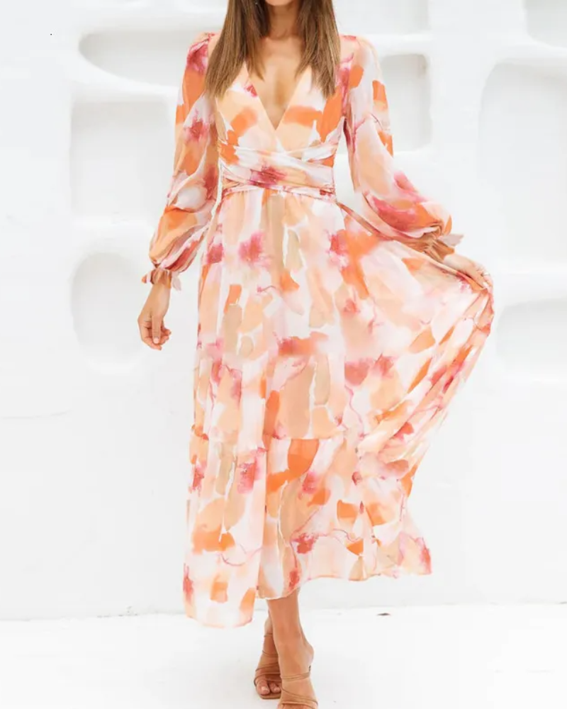 Floral Maxi Dress with V-Neckline