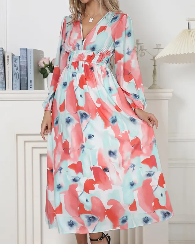 Floral Maxi Dress with V-Neckline