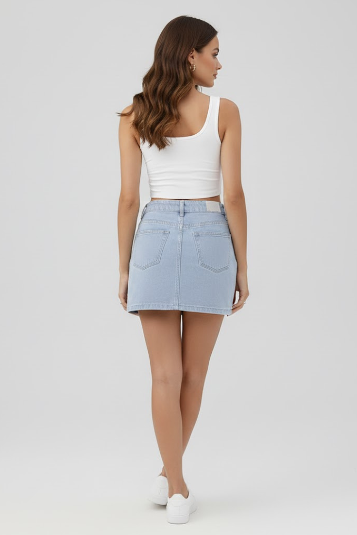 Women’s Mini Skirt with Waistband and Front Closure