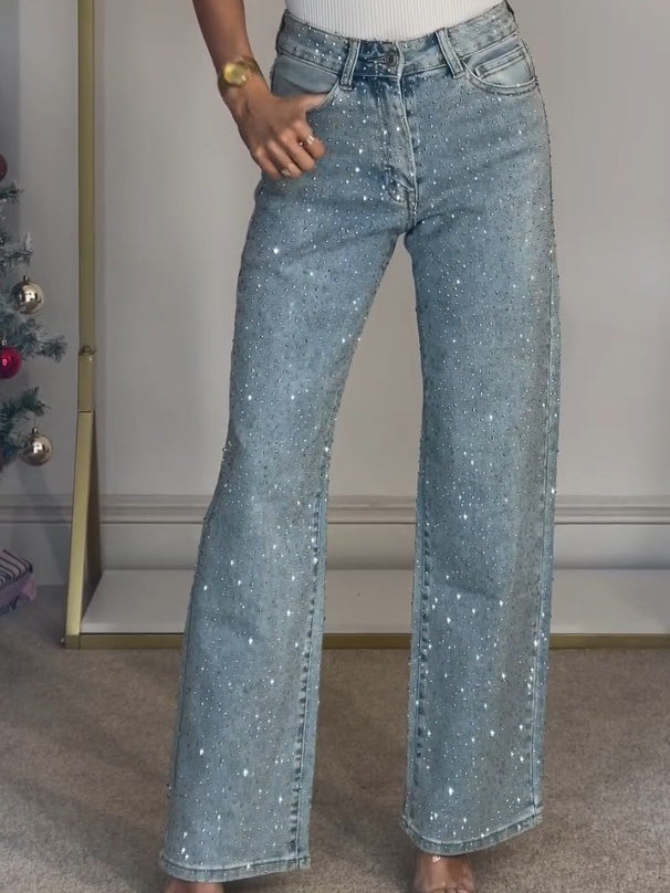 Women’s High-Waisted Jeans with Shimmer Detail