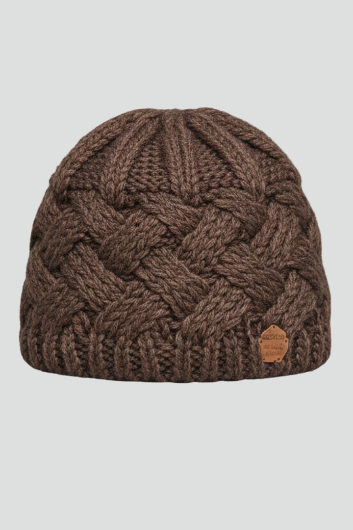Women Knit Hat with Ribbed Edge and Textured Woven Surface