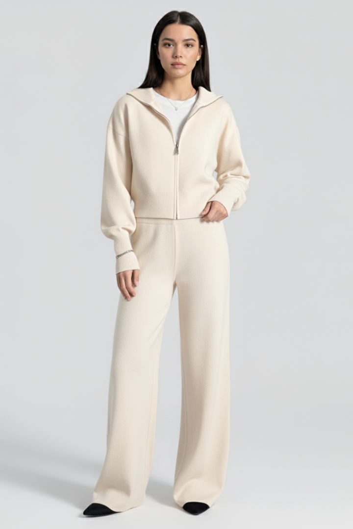 Women’s Knit Set with Zip Jacket and Wide-Leg Trousers