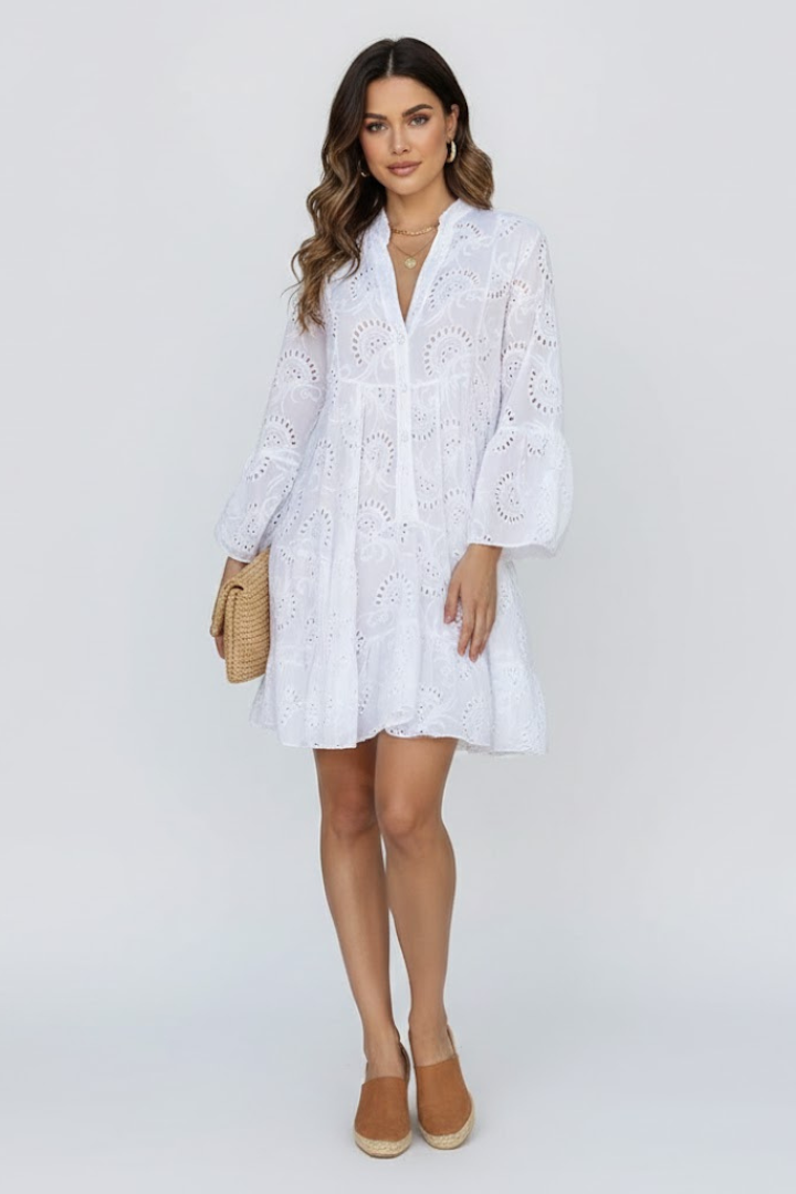 Women’s Mini Dress with V-Neck and Flared Sleeves