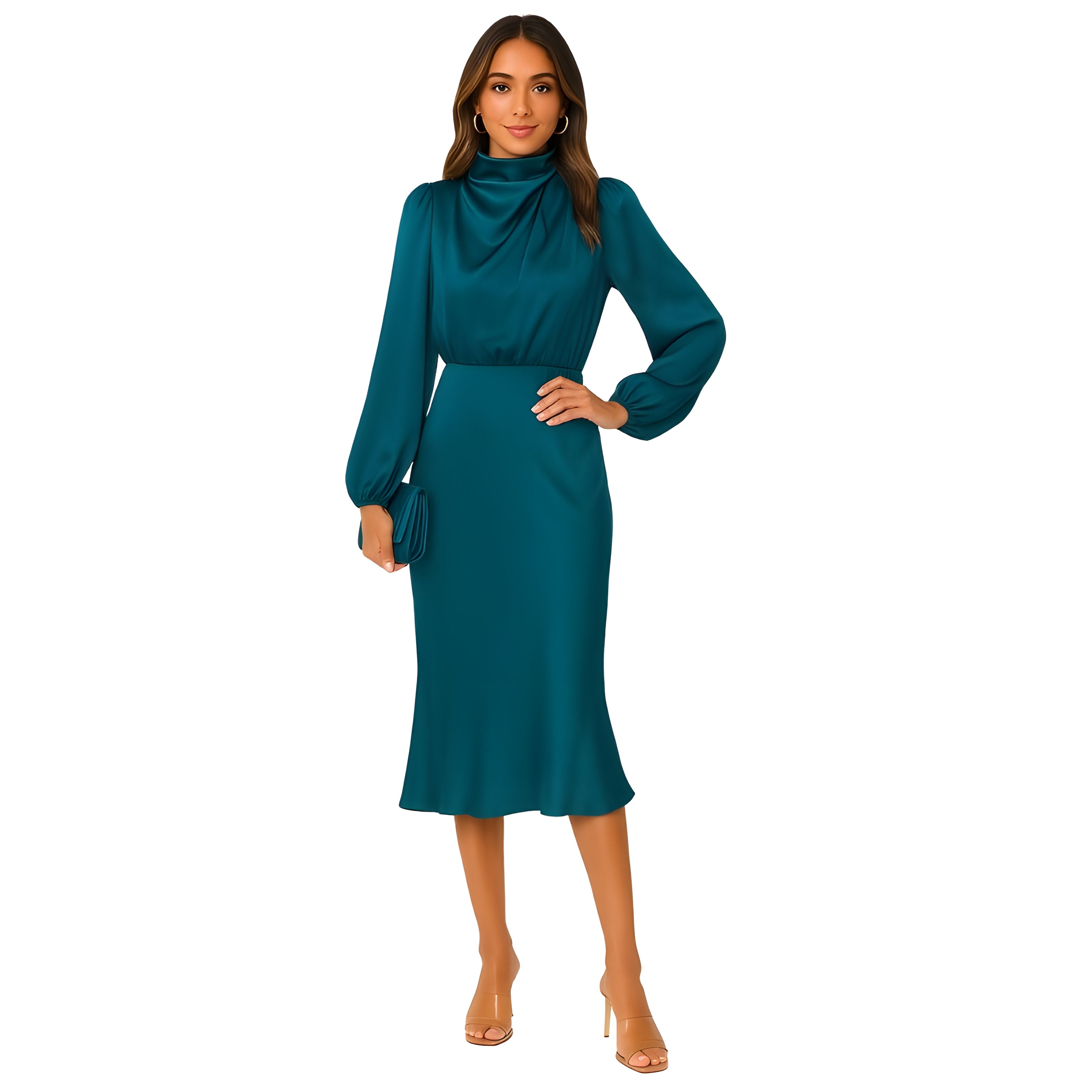 Loose Satin Long Sleeved Dress with Elegant Flow