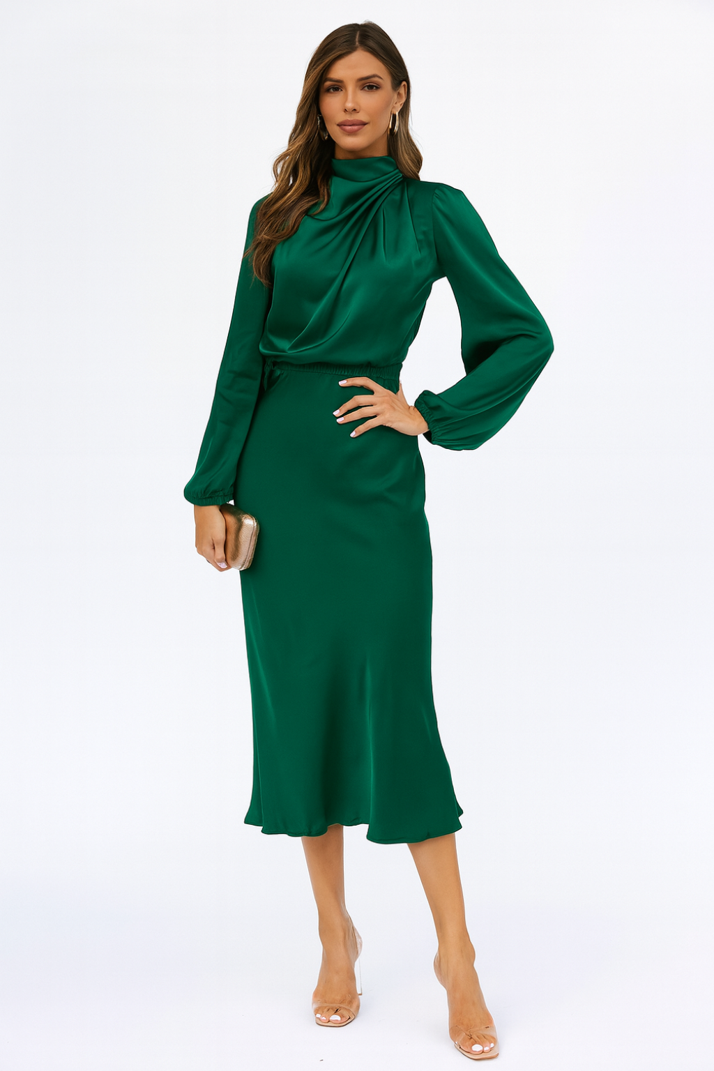 Loose Satin Long Sleeved Dress with Elegant Flow