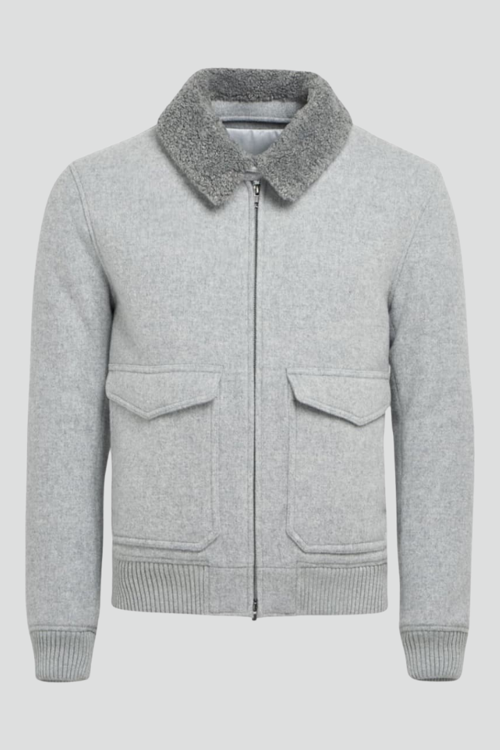 Men’s Bomber Jacket with Lined Collar and Zipper Closure