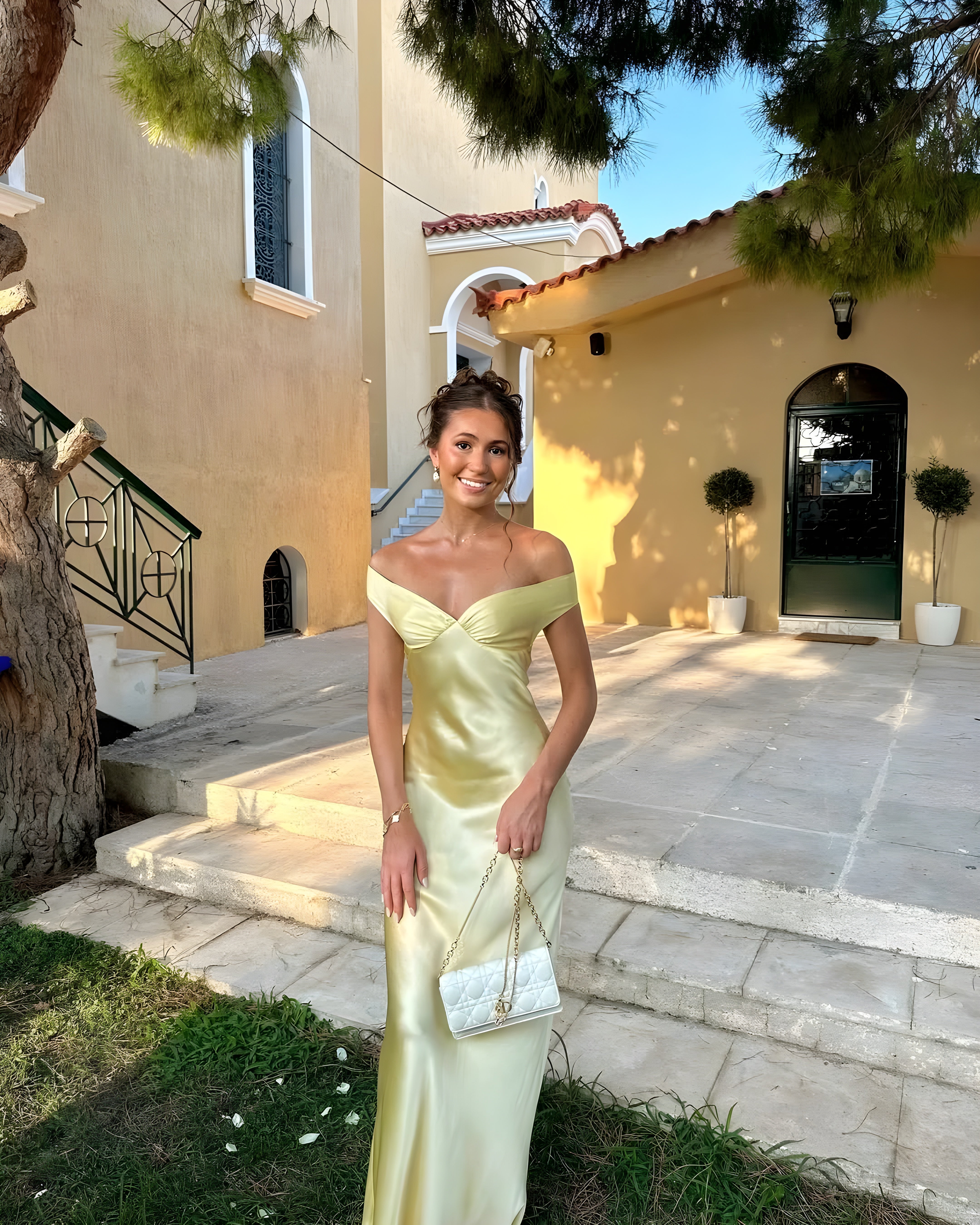 Women’s Maxi Dress with Off-Shoulder Neckline and Fitted Upper