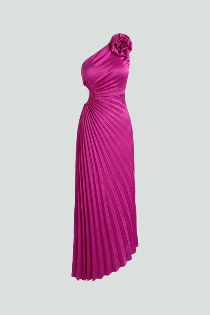 Women’s Maxi Dress with One Shoulder and Pleated Design