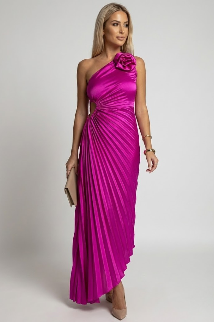 Women’s Maxi Dress with One Shoulder and Pleated Design