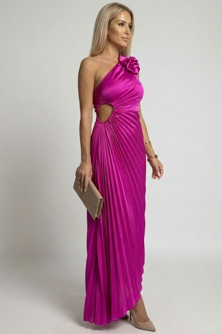 Women’s Maxi Dress with One Shoulder and Pleated Design