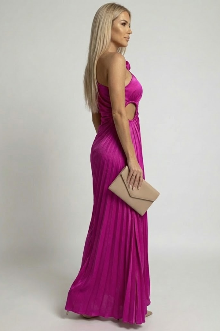 Women’s Maxi Dress with One Shoulder and Pleated Design