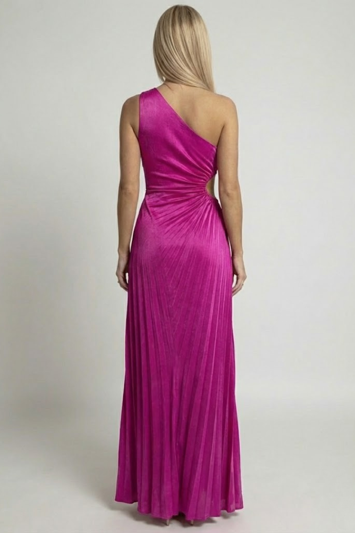 Women’s Maxi Dress with One Shoulder and Pleated Design