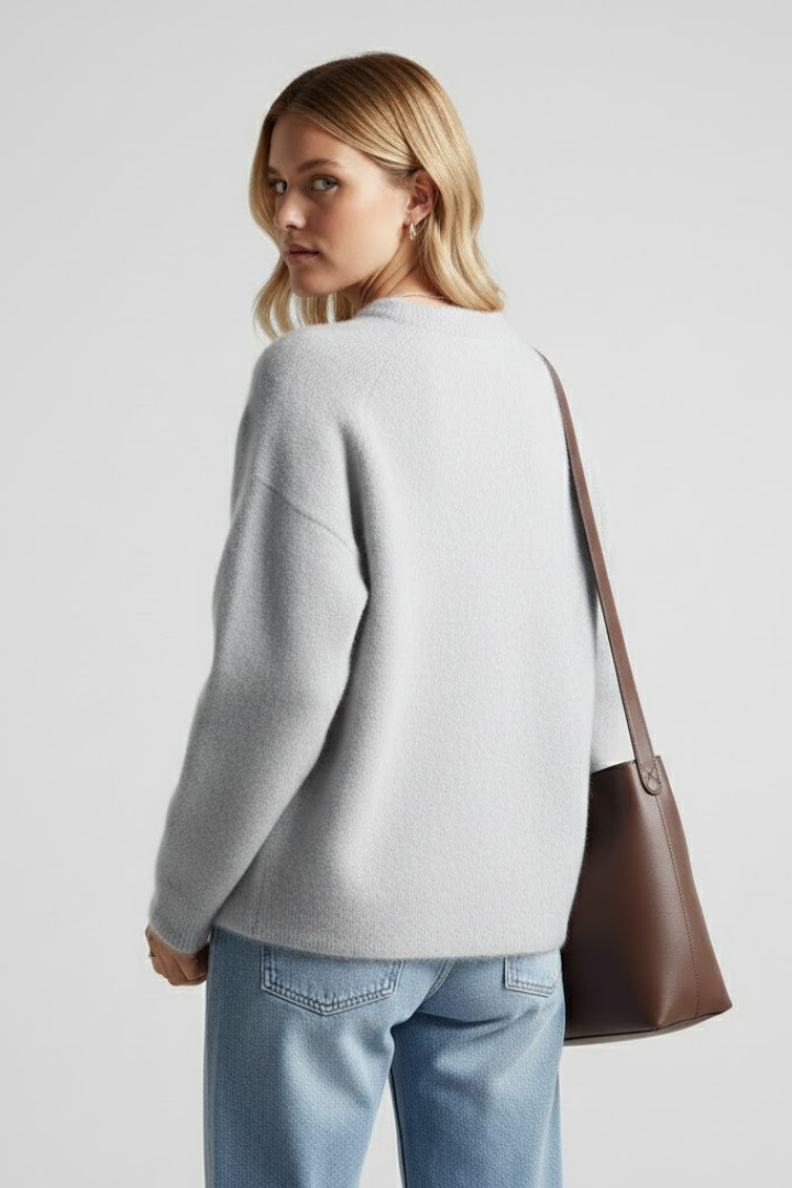 Women’s Knitted Sweater with Round Neckline and Dropped Shoulders