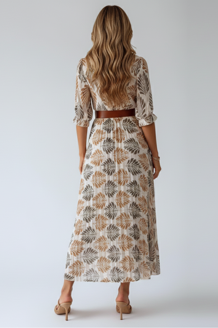 Women’s Maxi Dress with Patterned Print and Elbow‑Length Sleeves