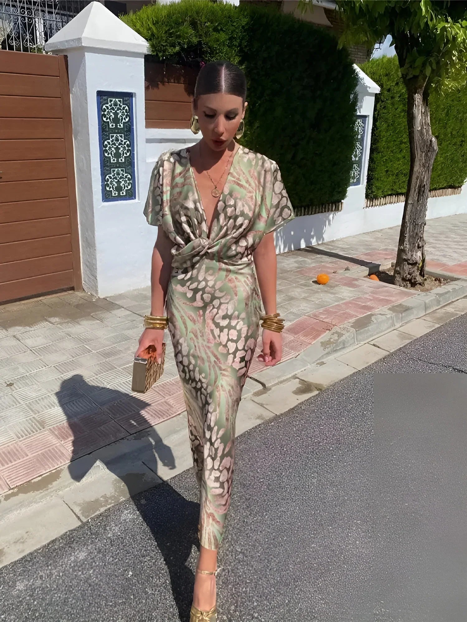 Pleated Floral Midi Dress for Women