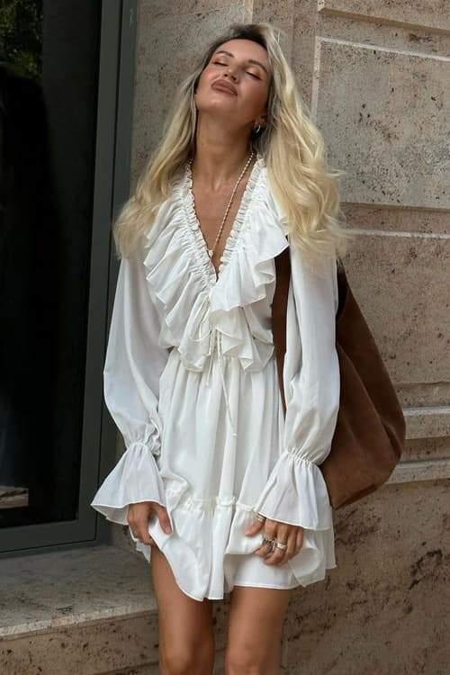 Ruffled V-Neck Mini Dress for Women