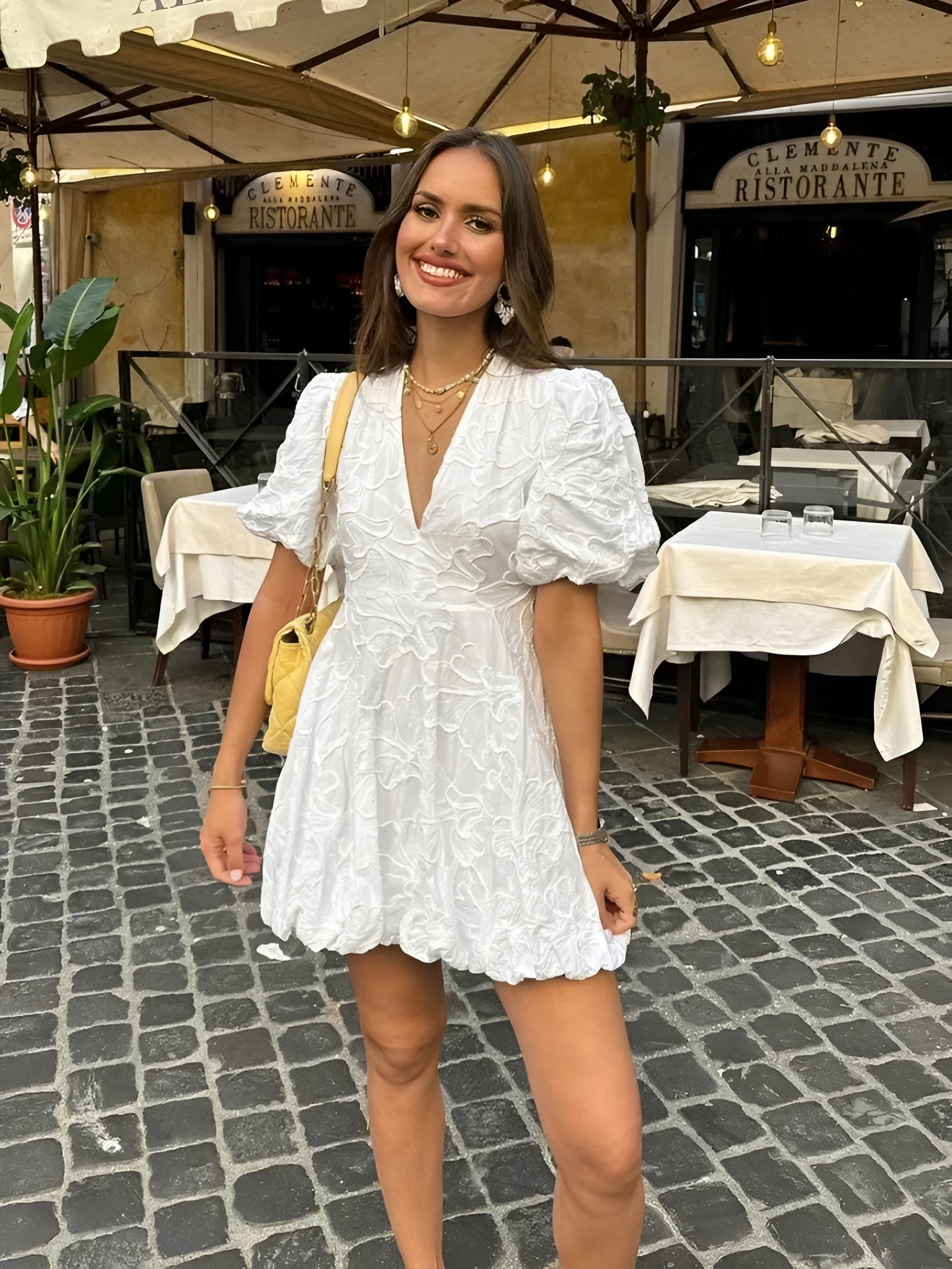 Embroidered Puff Sleeve Mini Dress for Women