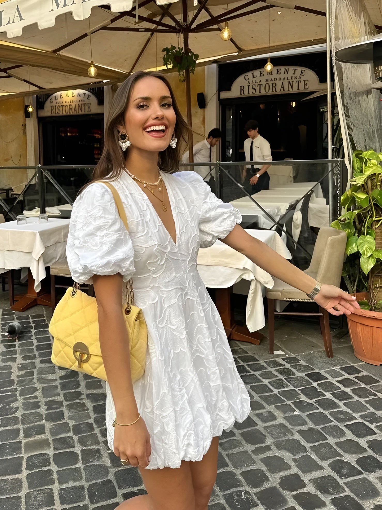 Embroidered Puff Sleeve Mini Dress for Women