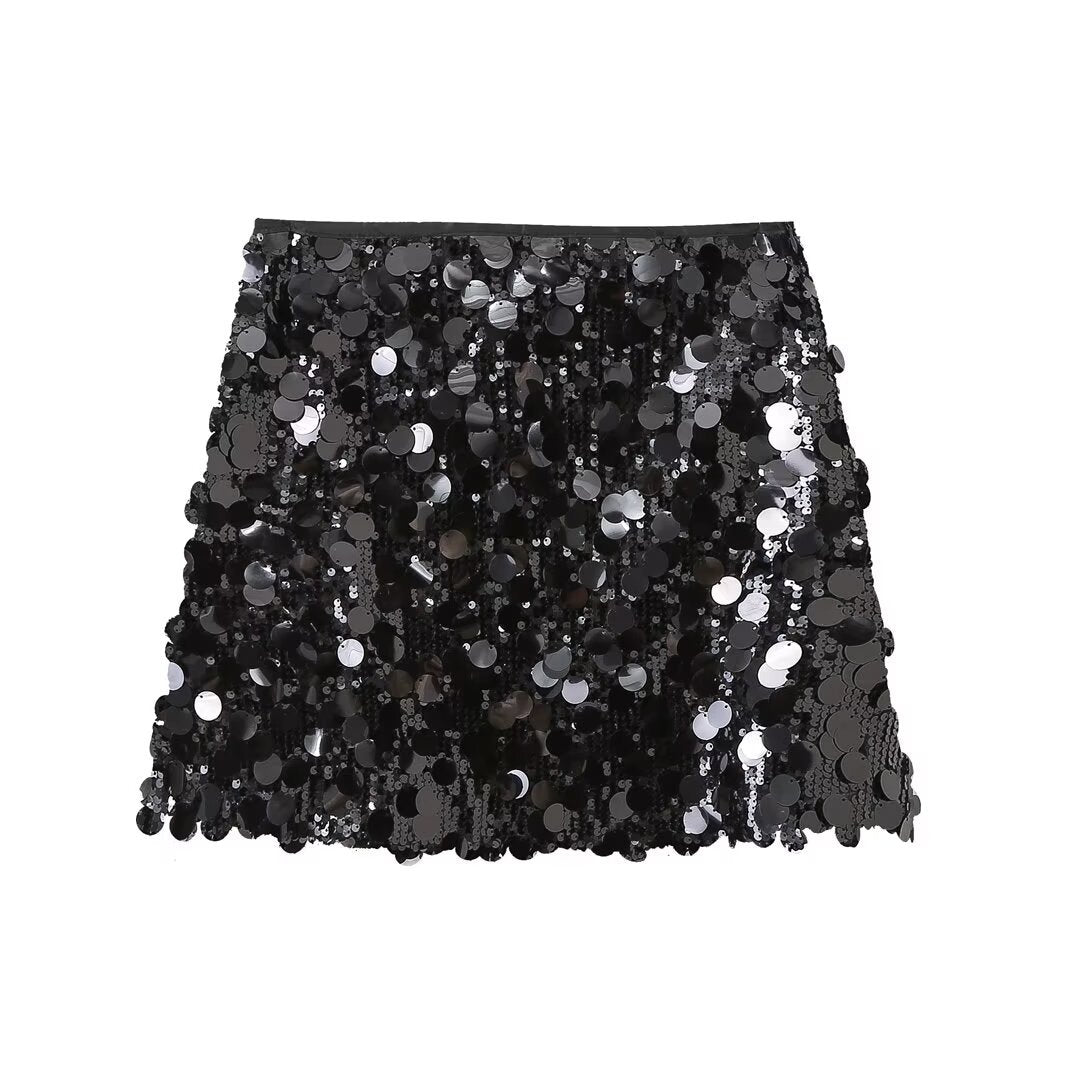 Women’s Sequin Skirt with Fitted Cut and Sparkle Surface