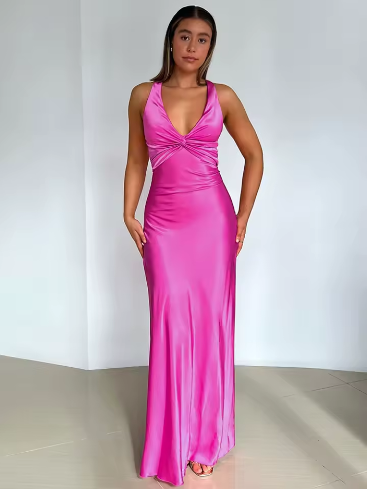 Women’s Maxi Dress with V-Neck and Fitted Waist