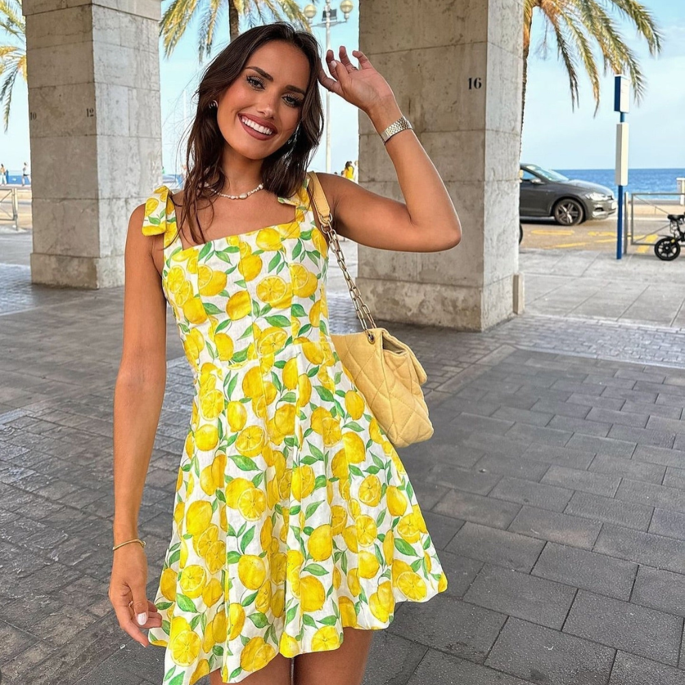 Women’s Sleeveless Square Neck Bow Strap Mini Dress