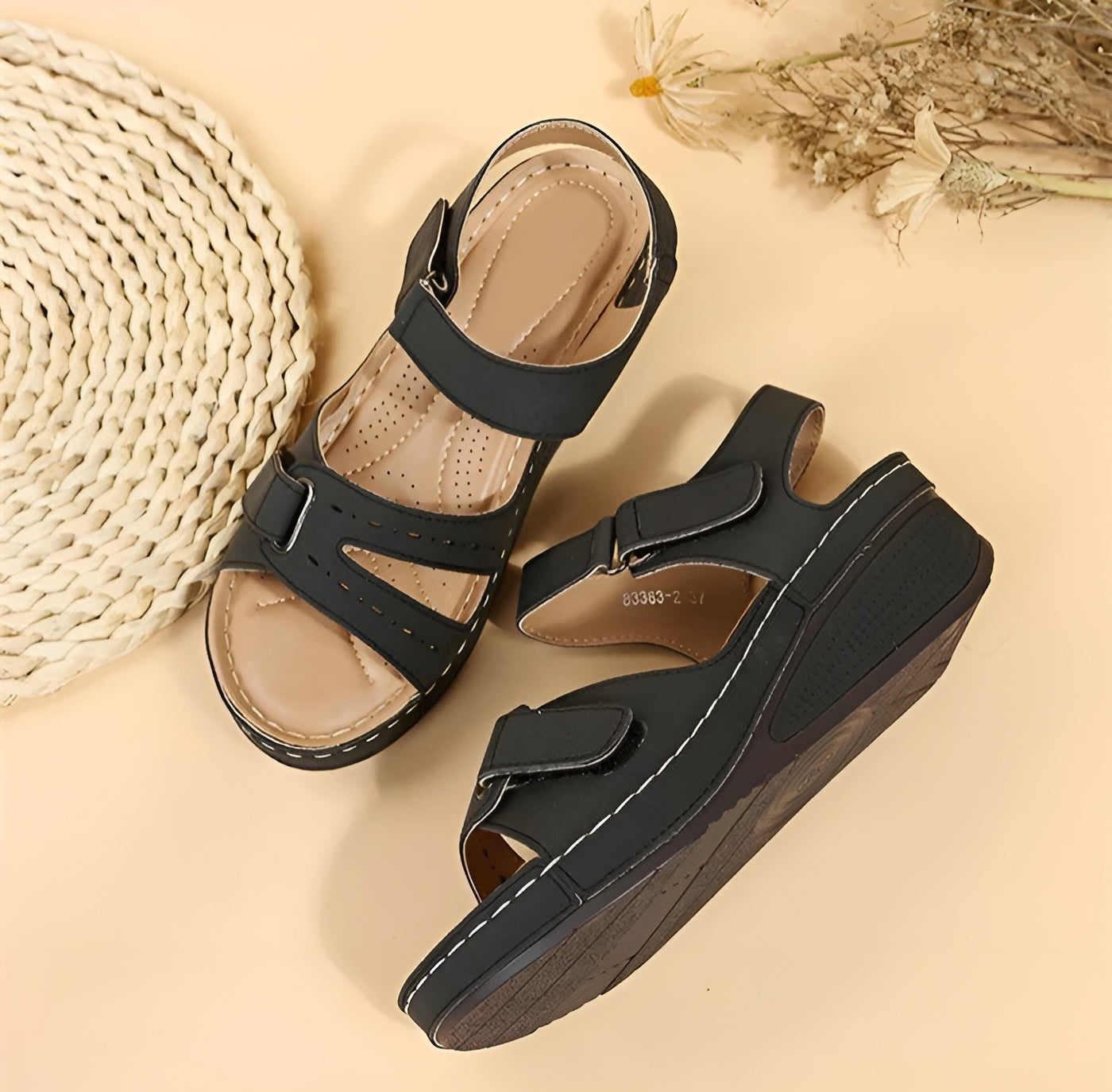 Platform Wedge Sandals With Hook-and-Loop Straps