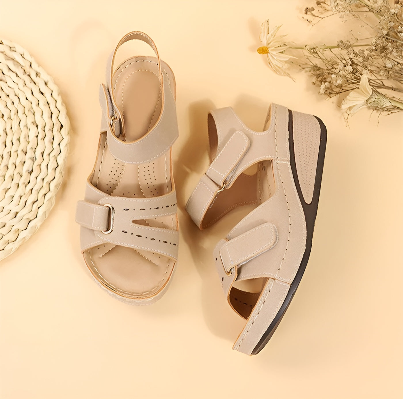 Platform Wedge Sandals With Hook-and-Loop Straps