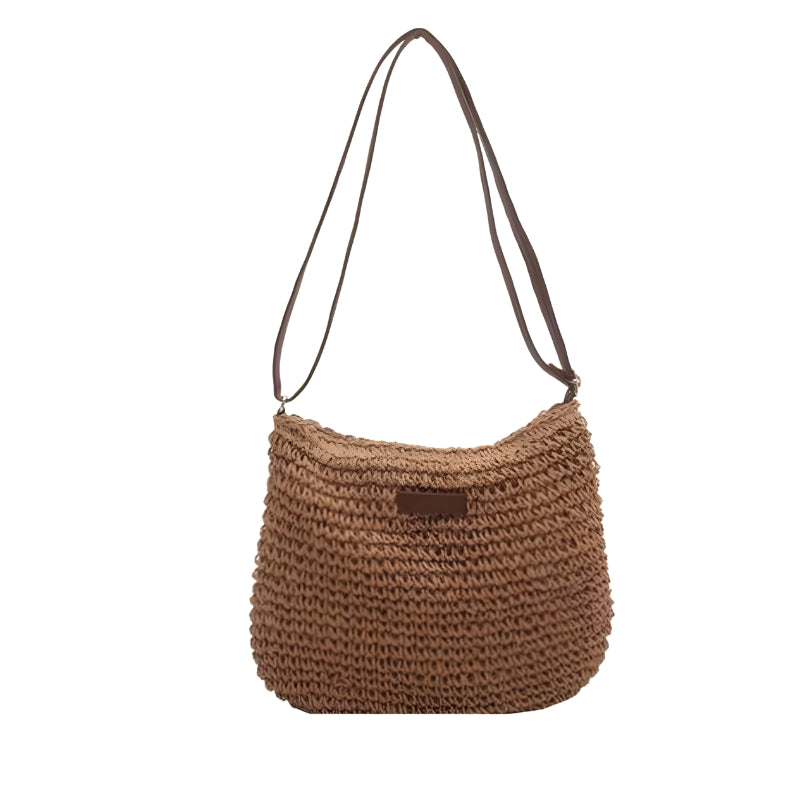 Women’s Shoulder Bag with Woven Surface and Long Strap