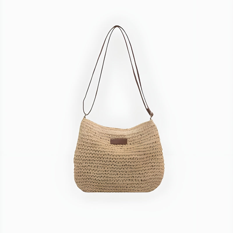 Women’s Shoulder Bag with Woven Surface and Long Strap