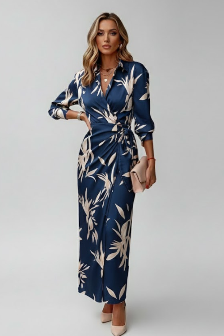 Women’s Maxi Dress with Wrap Front and Printed Surface