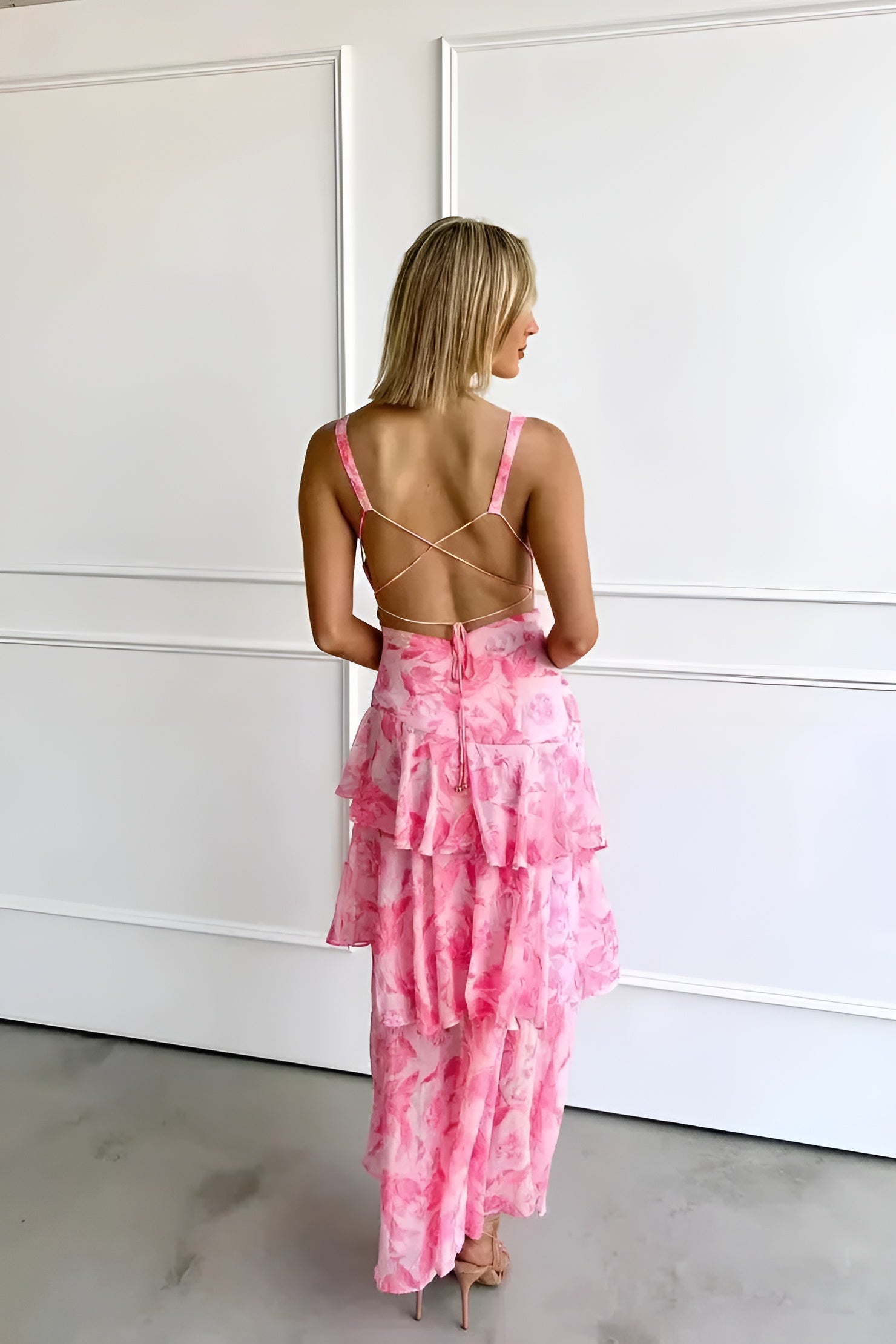 Tiered Chiffon V-Neck Maxi Dress for Women