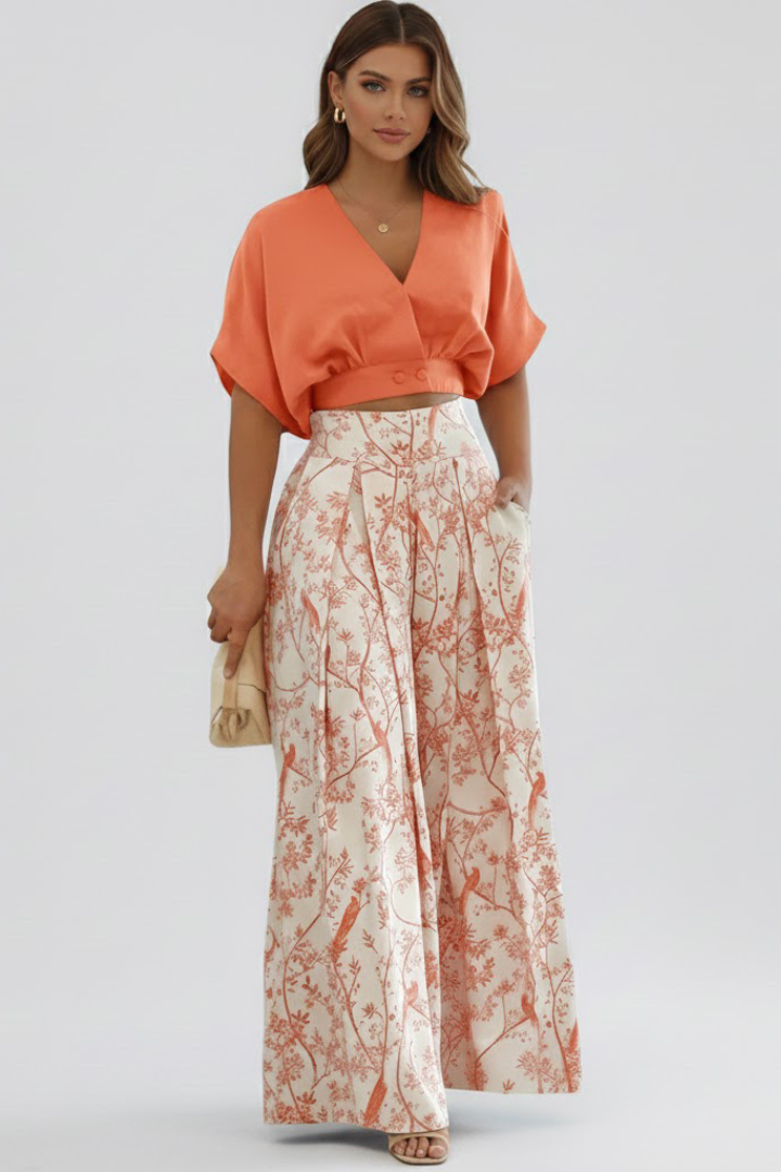 Trendy Two-Piece Set with Wide-Leg Pants