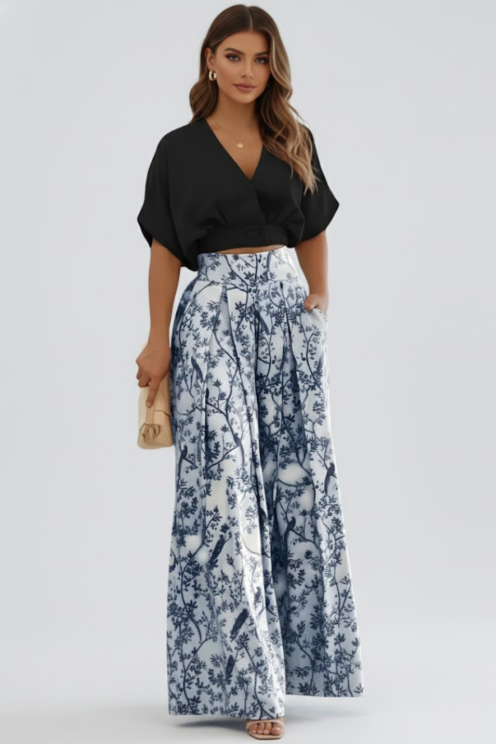 Trendy Two-Piece Set with Wide-Leg Pants