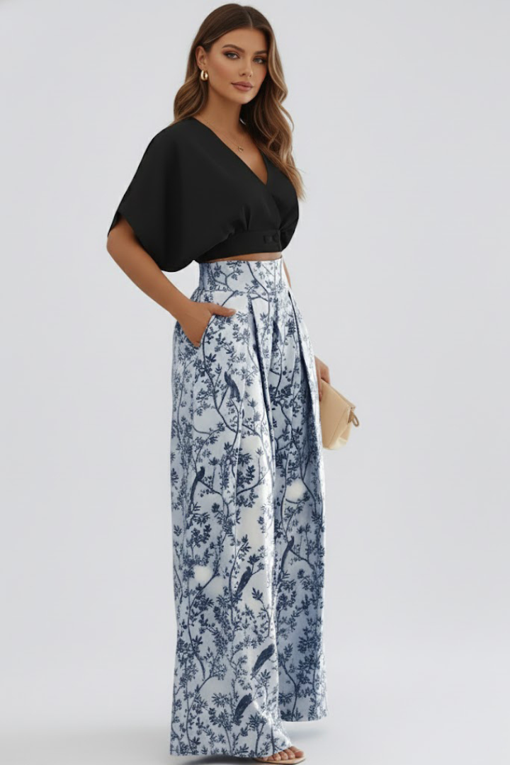 Trendy Two-Piece Set with Wide-Leg Pants